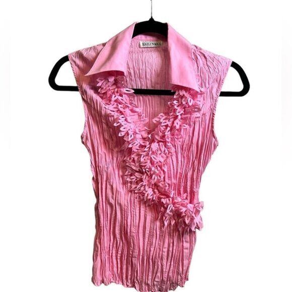 NWT Women’s Pink Collard Ruffle Tank Top Blouse - Size Small - Picture 1 of 6